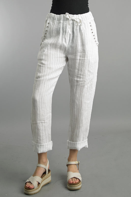 White Striped Gem Pants