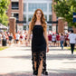 3D Lace Appliqué Fringe Hem Bodycon Midi Dress