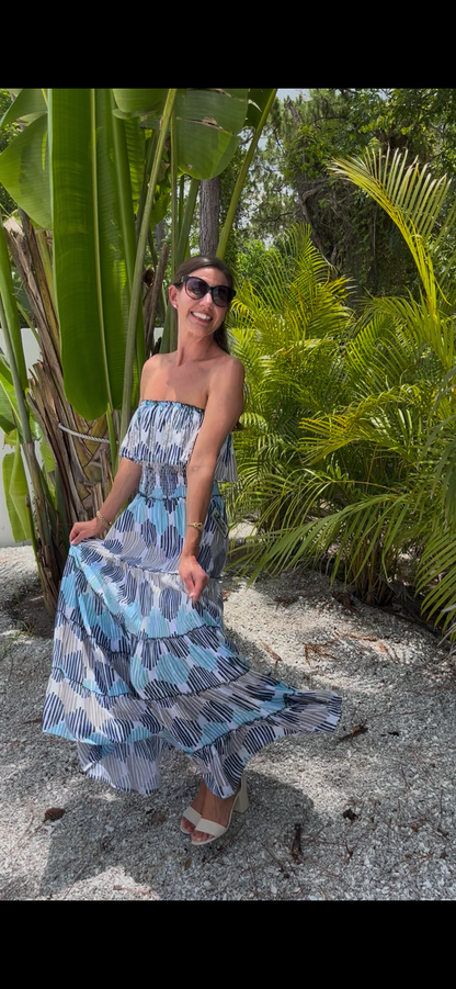 Skemo Mosaic Ruffle Maxi Dress