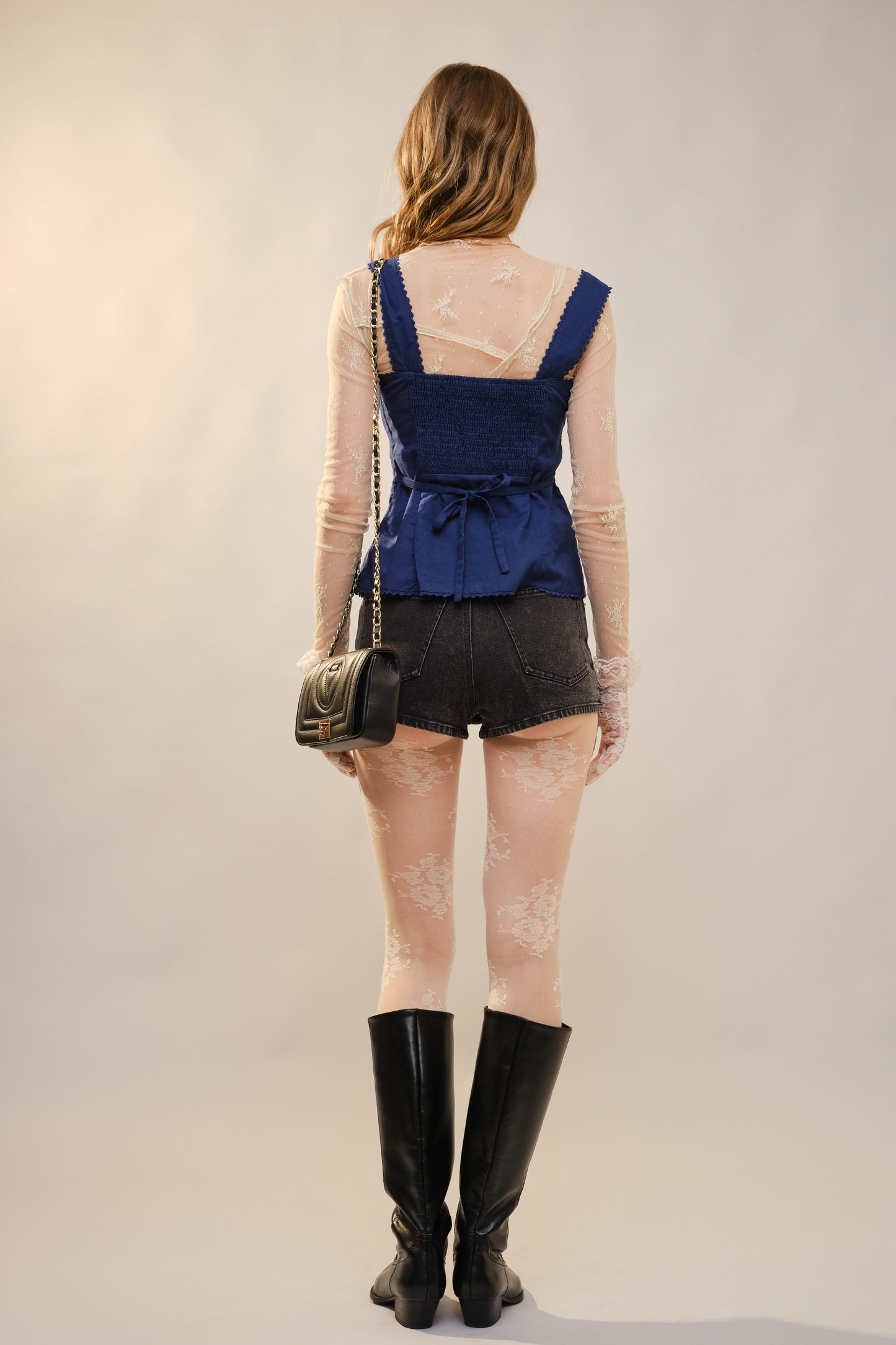 Navy Heart Shape Lace Trim Tank Top