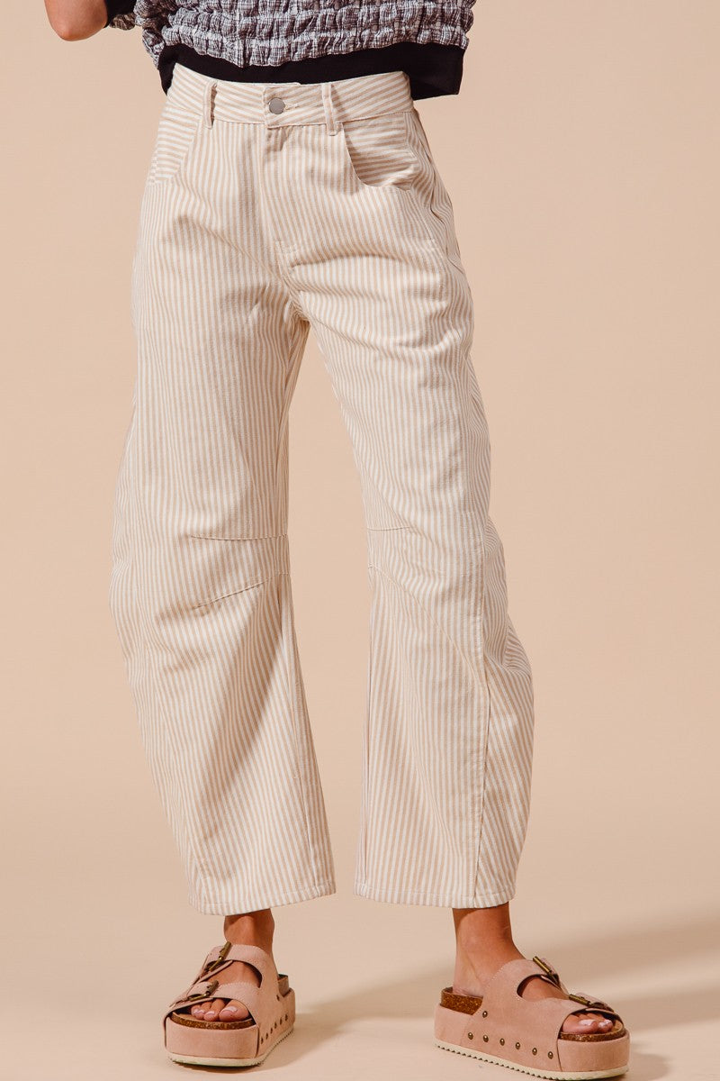 Mid Rise Barrel Pin Stripe Pants