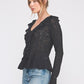 Black Jacquard Knit Lace Romantic Ruffle Blouse