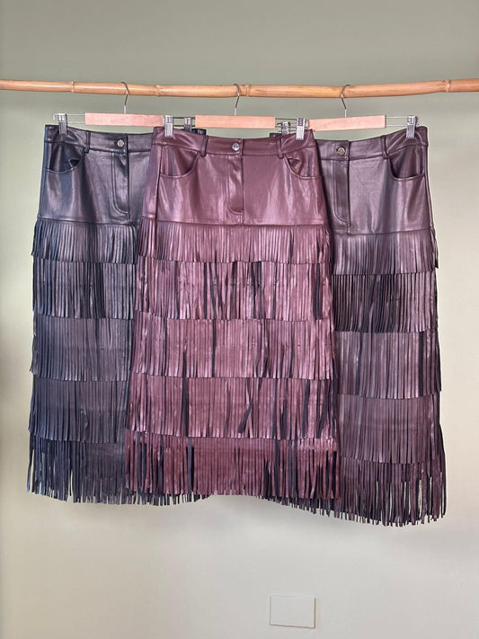 Faux Leather Fringe Skirt