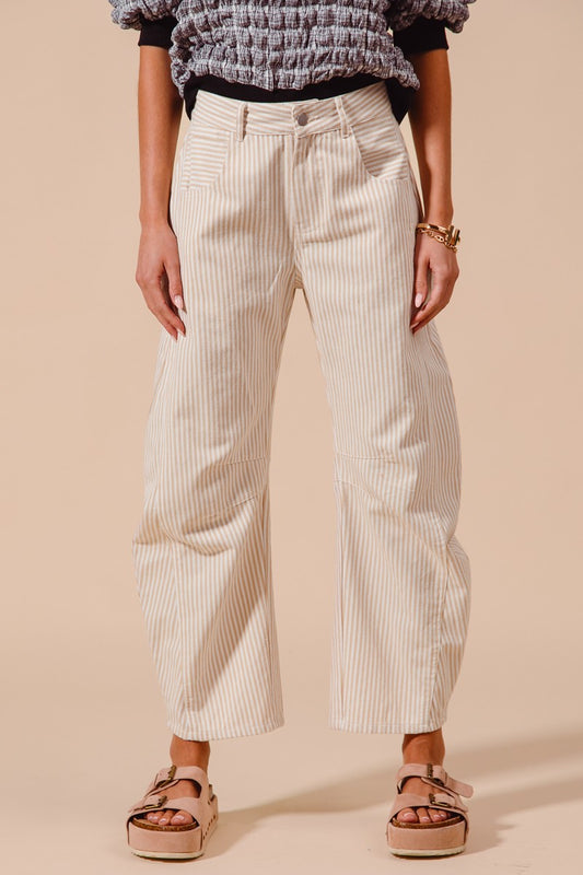 Mid Rise Barrel Pin Stripe Pants