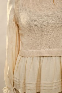 Long Ruffle Sleeve Knit Vest Peplum Top