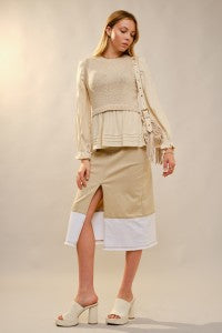 Long Ruffle Sleeve Knit Vest Peplum Top