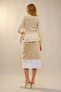 Long Ruffle Sleeve Knit Vest Peplum Top