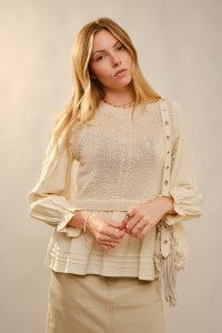 Long Ruffle Sleeve Knit Vest Peplum Top