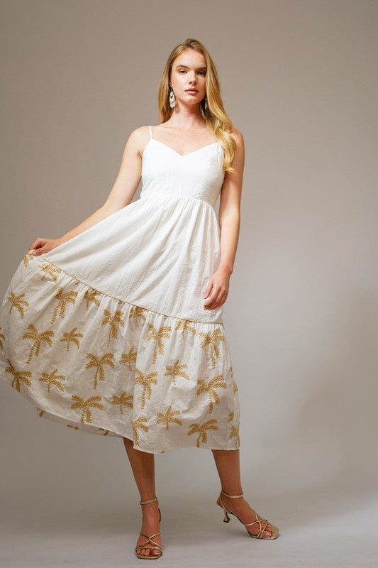 Open Knit Ruffle Sleeve Embroidered Midi Dress Set