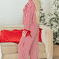 Red Stripe Contrast Velvet Trim Bow Knot Waist 2pcs Pajama Set