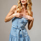 Light Wash Garment Washed Tiered Zip Midi Dress