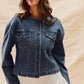 Collarless Denim Jacket With Front Pockets