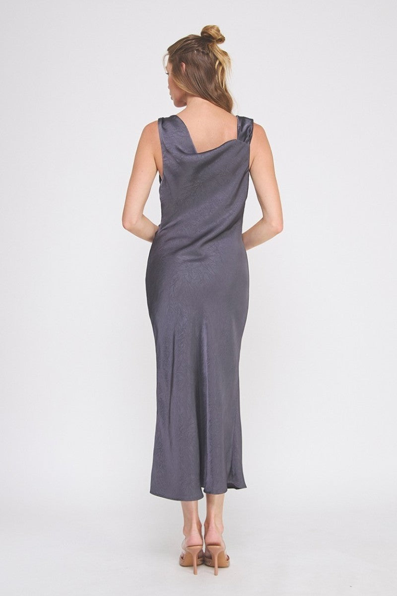 Draped Midi Dress With Brooch Detail (Assorted Colors)