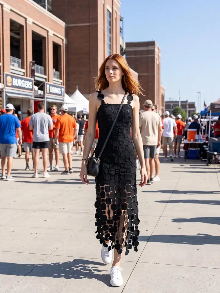 3D Lace Appliqué Fringe Hem Bodycon Midi Dress