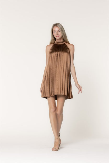 Selena Pleated Halter Mini Dress
