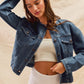 Collarless Denim Jacket With Front Pockets