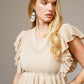 Open Knit Ruffle Sleeve Embroidered Midi Dress Set