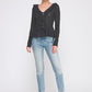 Black Jacquard Knit Lace Romantic Ruffle Blouse