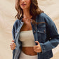 Collarless Denim Jacket With Front Pockets
