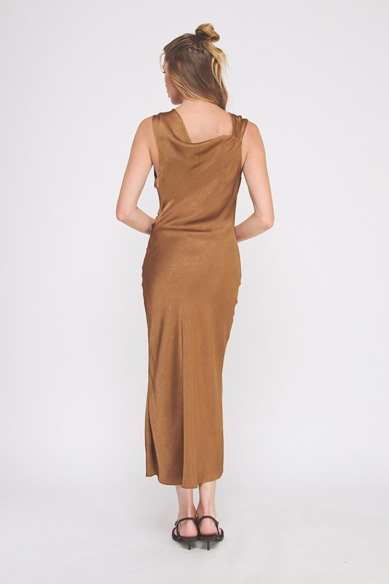 Draped Midi Dress With Brooch Detail (Assorted Colors)