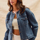 Collarless Denim Jacket With Front Pockets