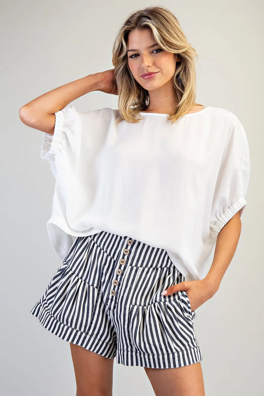 Mineral Washed Striped Button Down Shorts