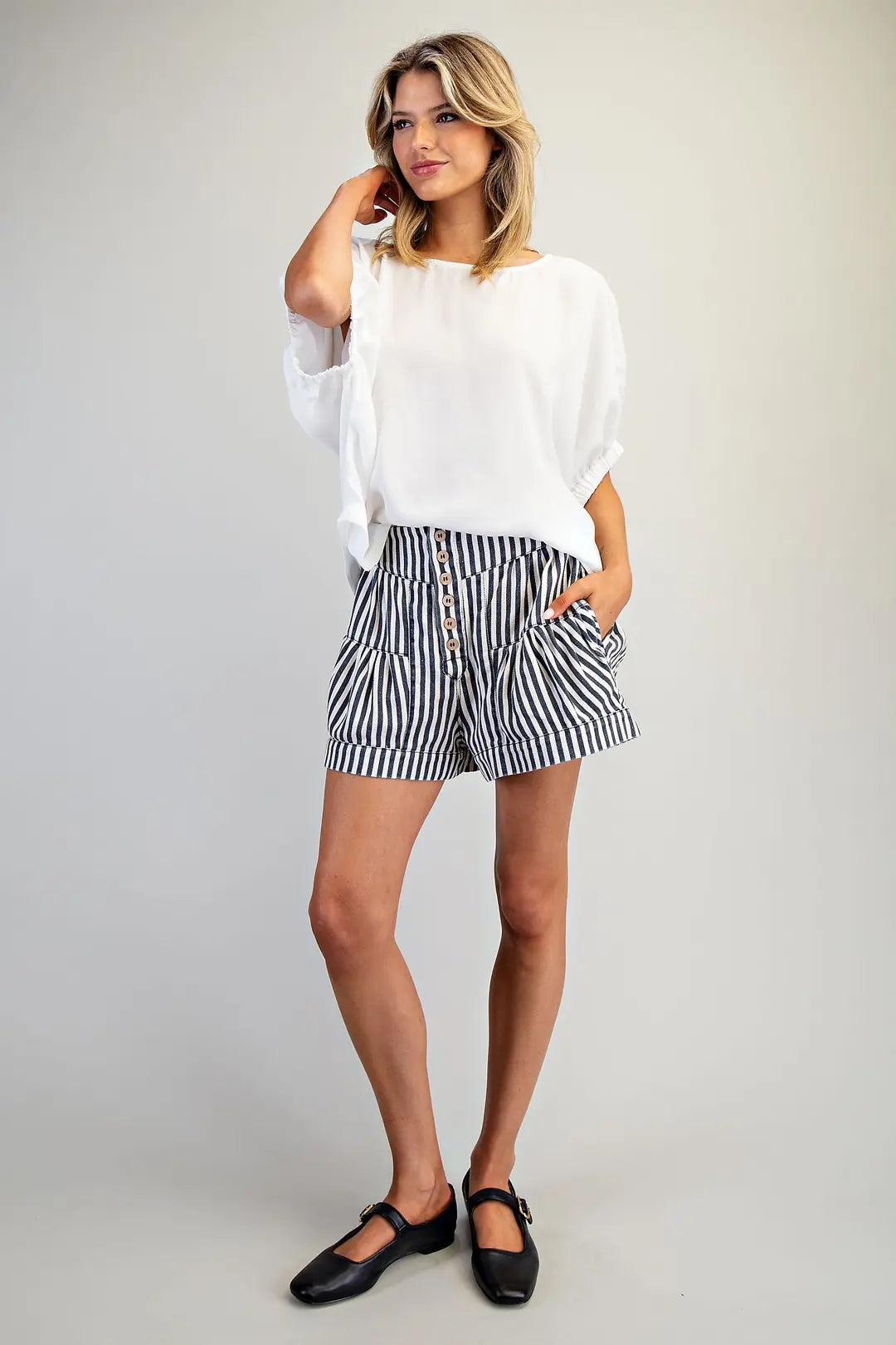 Mineral Washed Striped Button Down Shorts