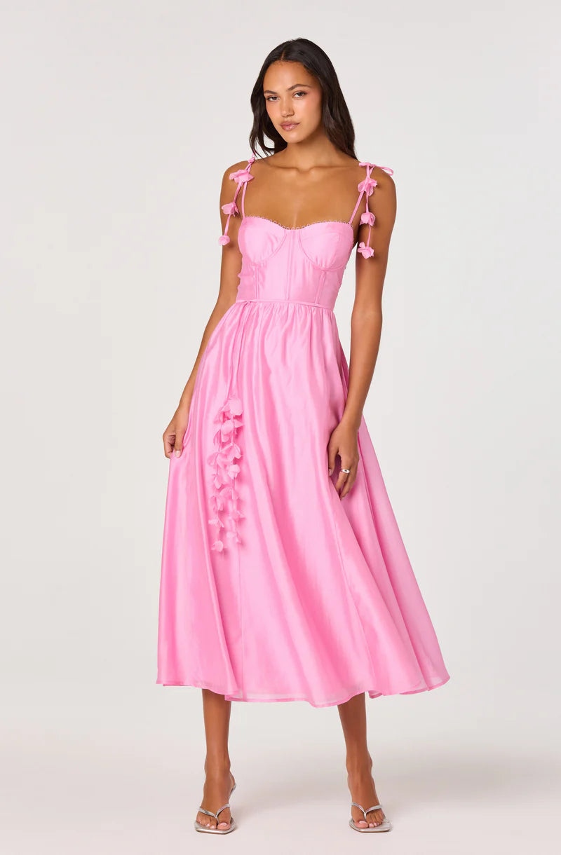 Halcyon 3D Flower Appliqué Midi Dress