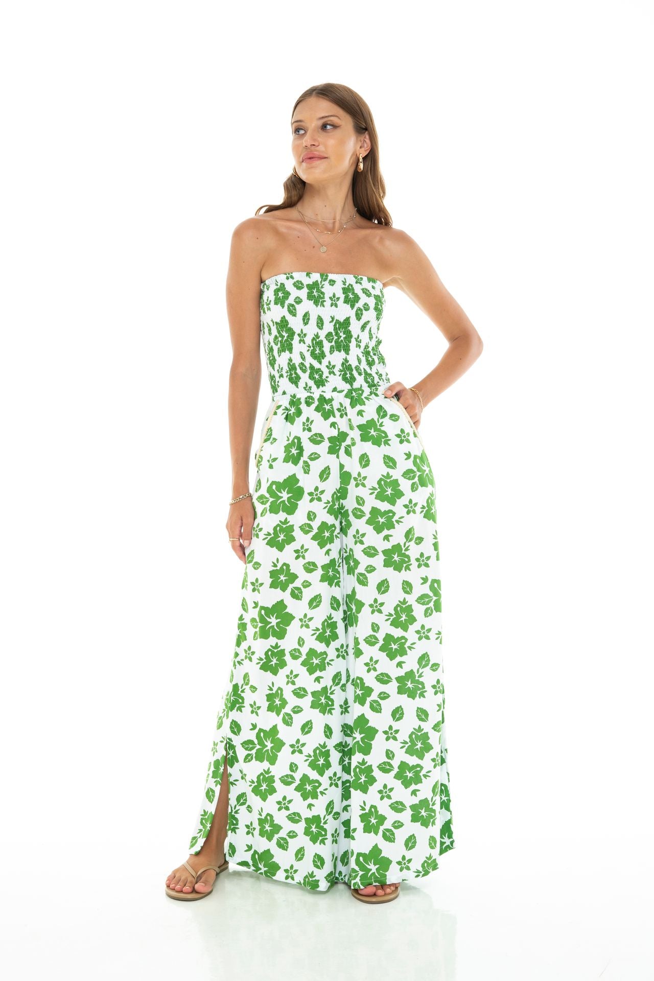 Green Hibiscus Jumpsuit