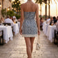 Eva Embroidered Denim Lace Strapless Mini Dress