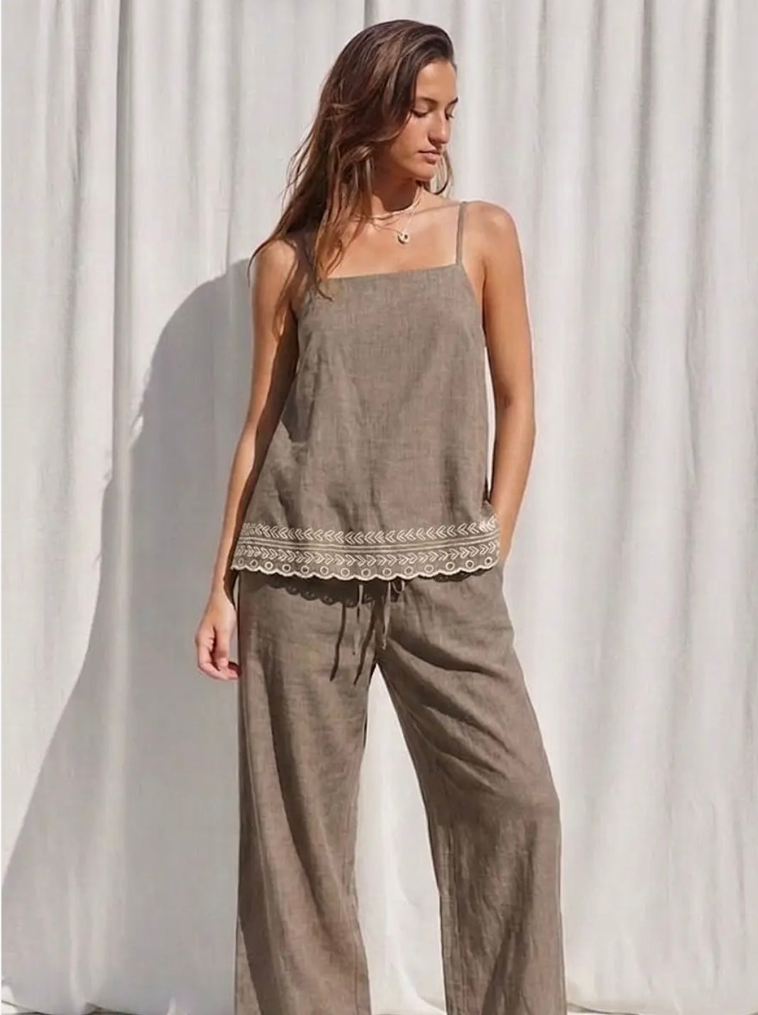 Mocha Embroidered Two Piece Set