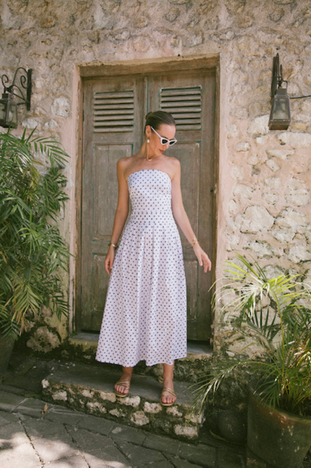 Polka Bandeau Midi Dress