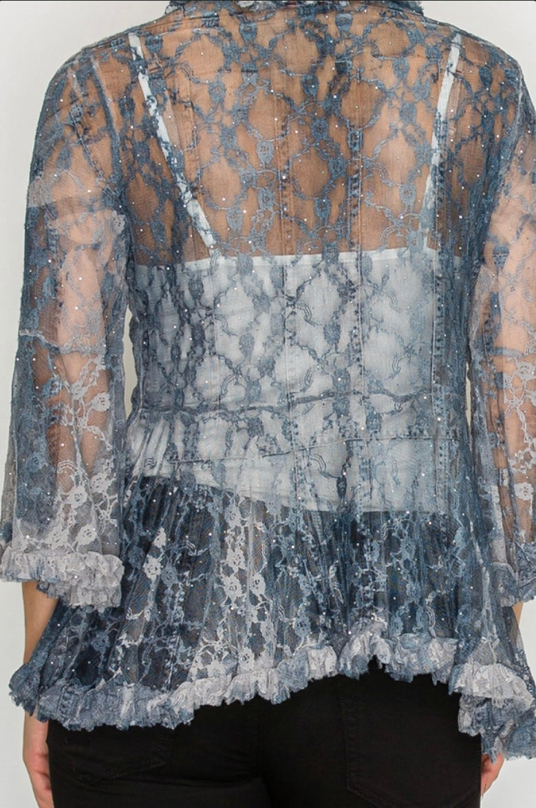 Denim Freedom Lace Tie  Cardigan