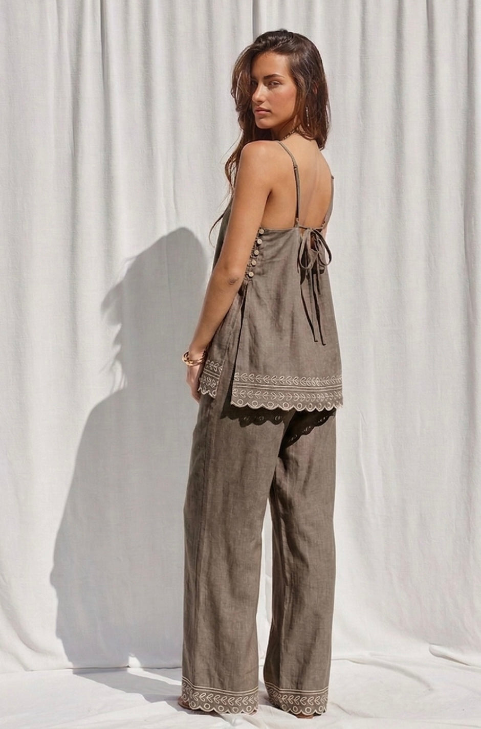 Mocha Embroidered Two Piece Set