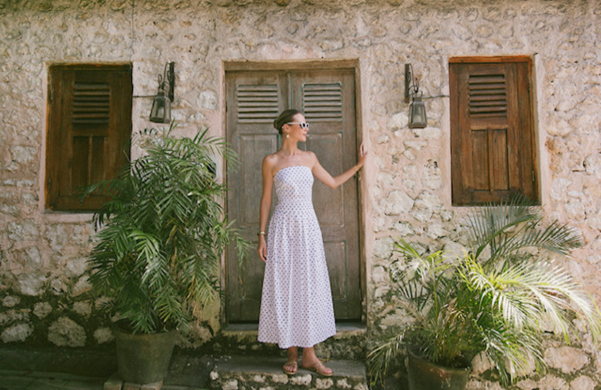 Polka Bandeau Midi Dress