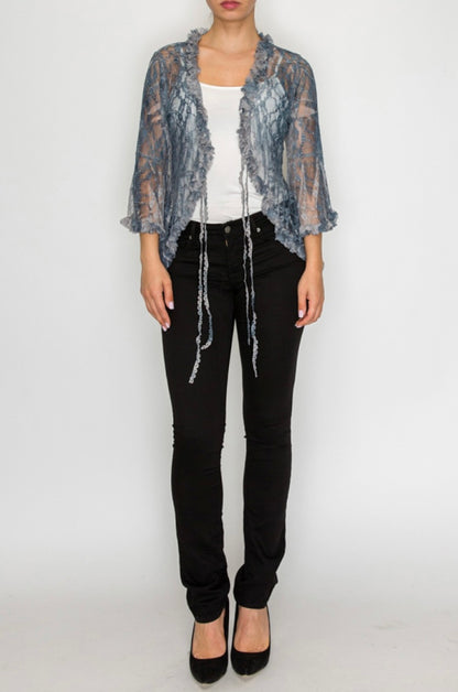 Denim Freedom Lace Tie  Cardigan