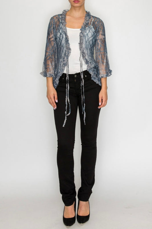 Denim Freedom Lace Tie  Cardigan