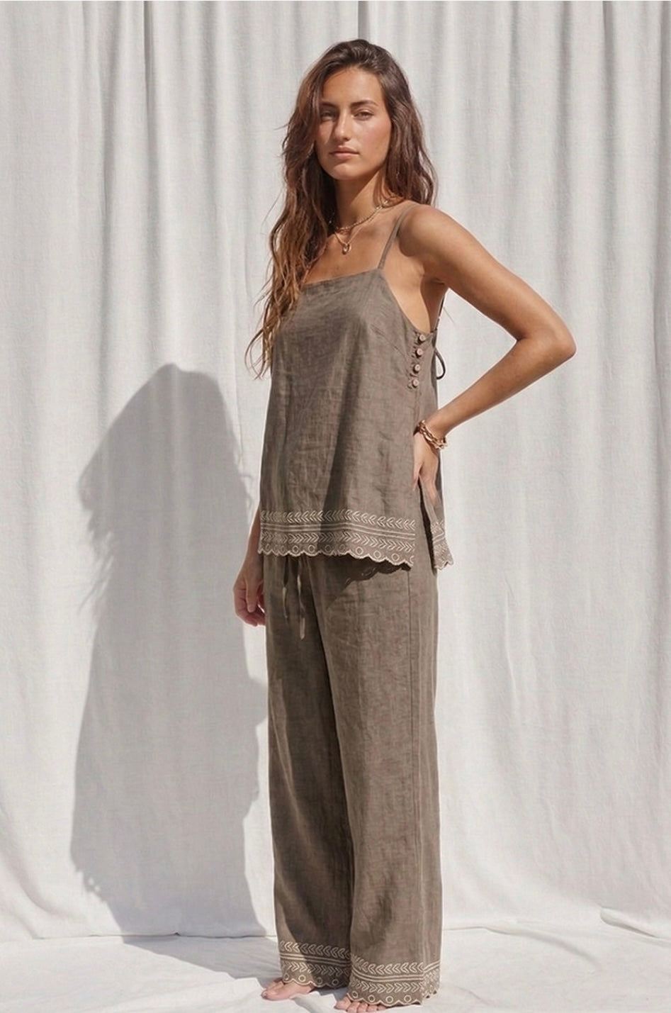 Mocha Embroidered Two Piece Set