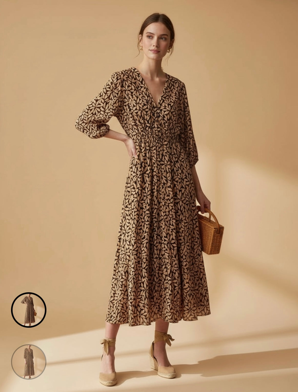 Petaline Brown Midi Dress