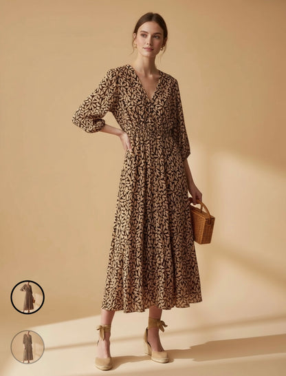 Petaline Brown Midi Dress