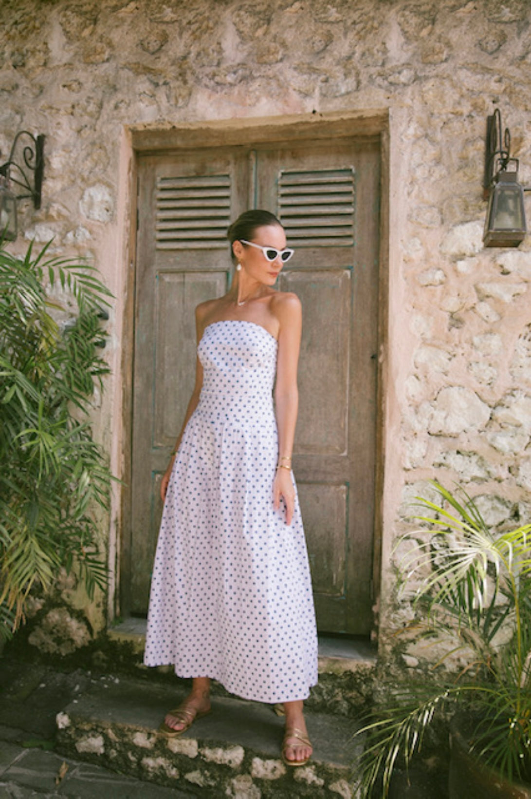 Polka Bandeau Midi Dress