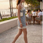 Eva Embroidered Denim Lace Strapless Mini Dress