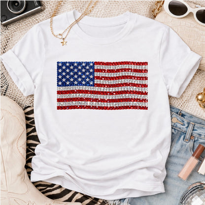 Faux Sparkling Flag Tee
