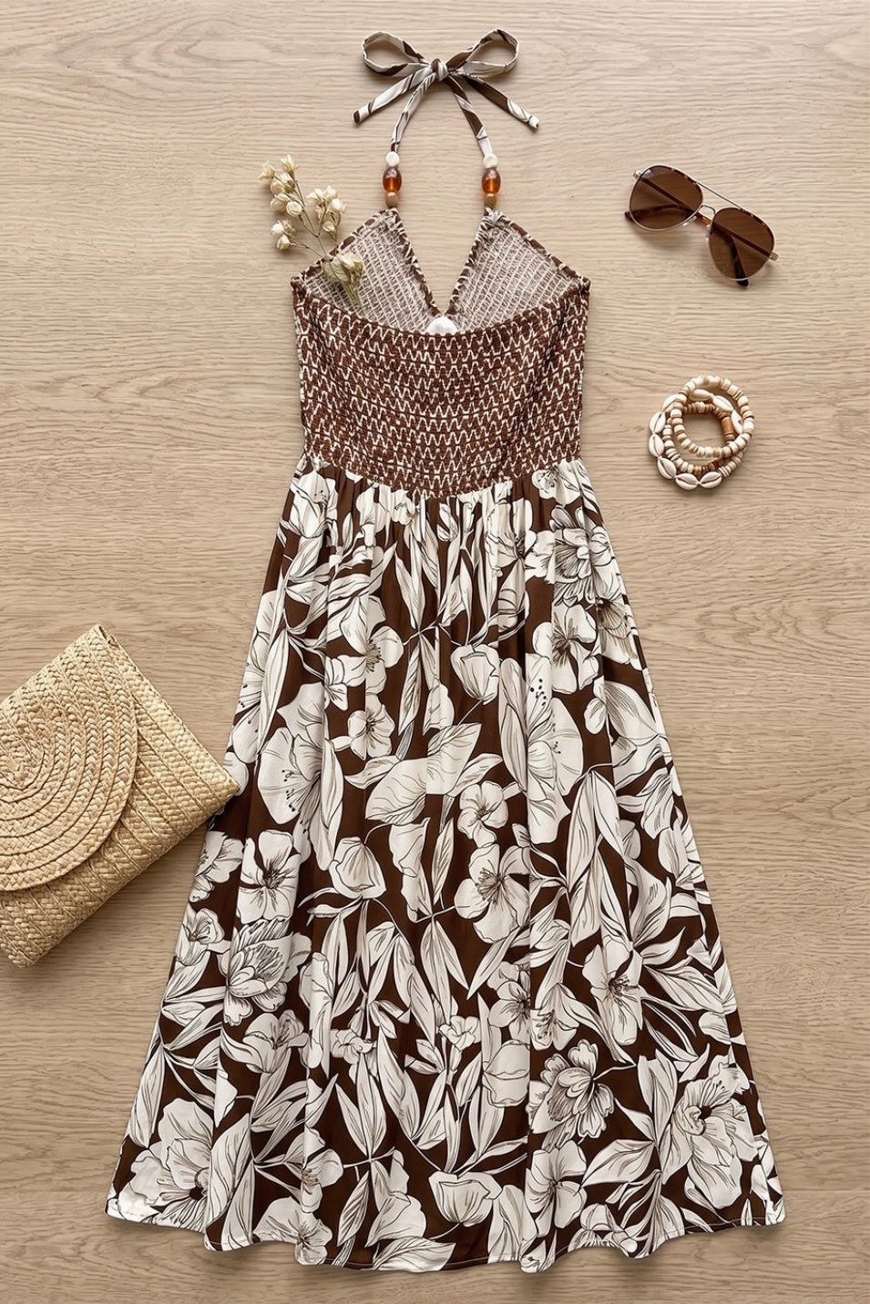 Border Printed Halter Midi Dress