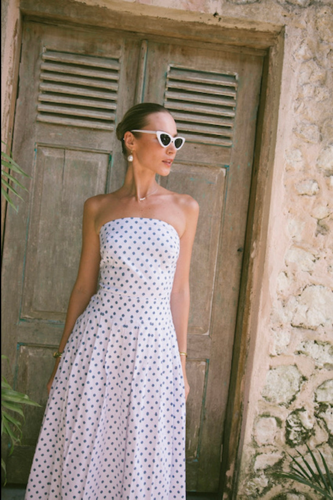 Polka Bandeau Midi Dress