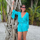 Kaia Teal Bell Sleeve Romper