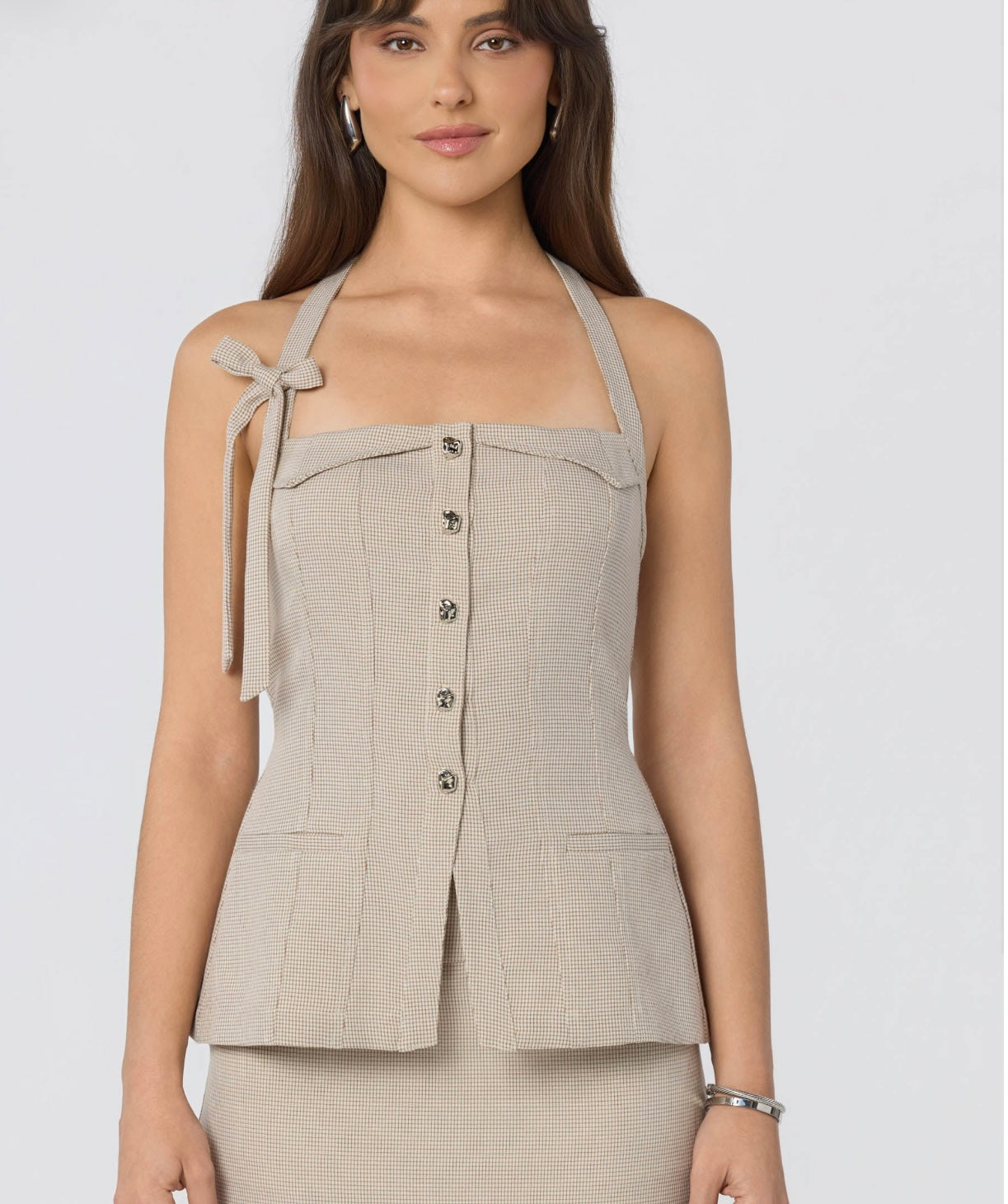 Cithara Checker Longline Halter Vest Top