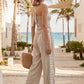 Lace Trim Halter Linen Top and Matching Wide-Leg Pants Set