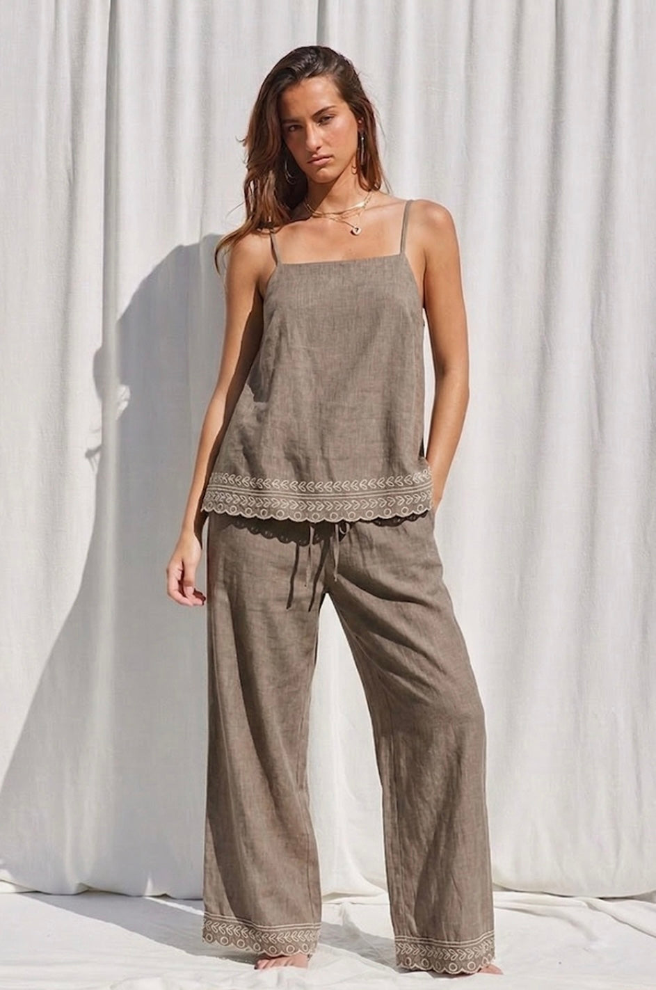 Mocha Embroidered Two Piece Set