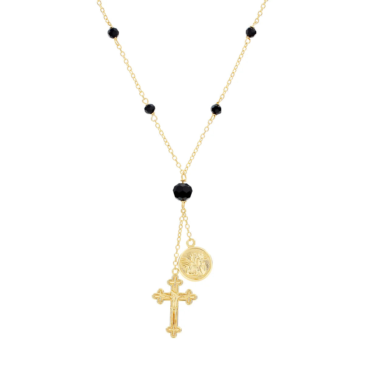 Sterling Silver Cross & Angel Charm Necklace